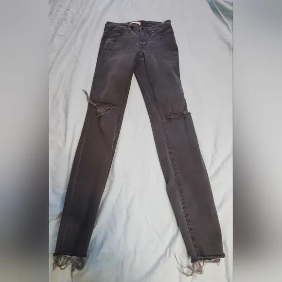 Madewell Charcoal 9" High-Rise Distressed Women's Skinny Jeans Size 25 - Picture 1 of 6